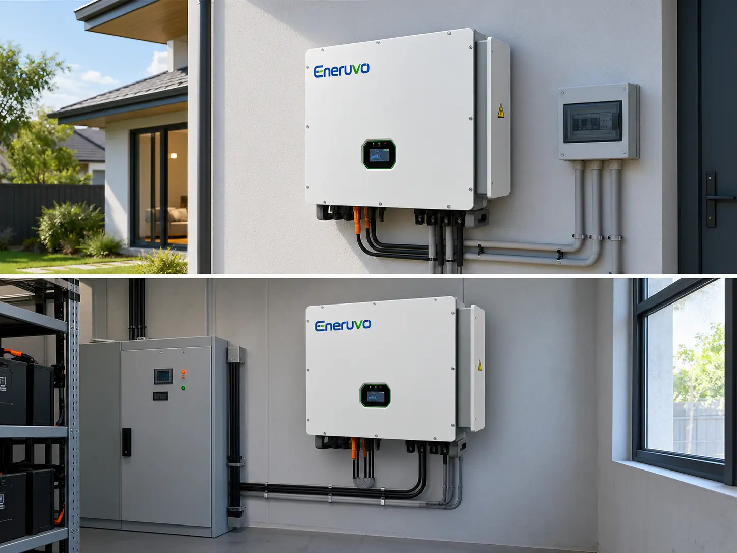 Residential hybrid solar inverter installation with battery storage